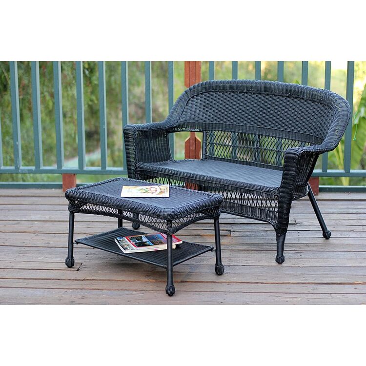 Jeco Wicker Patio Love Seat and Coffee Table Set without Cushion, White image - 1
