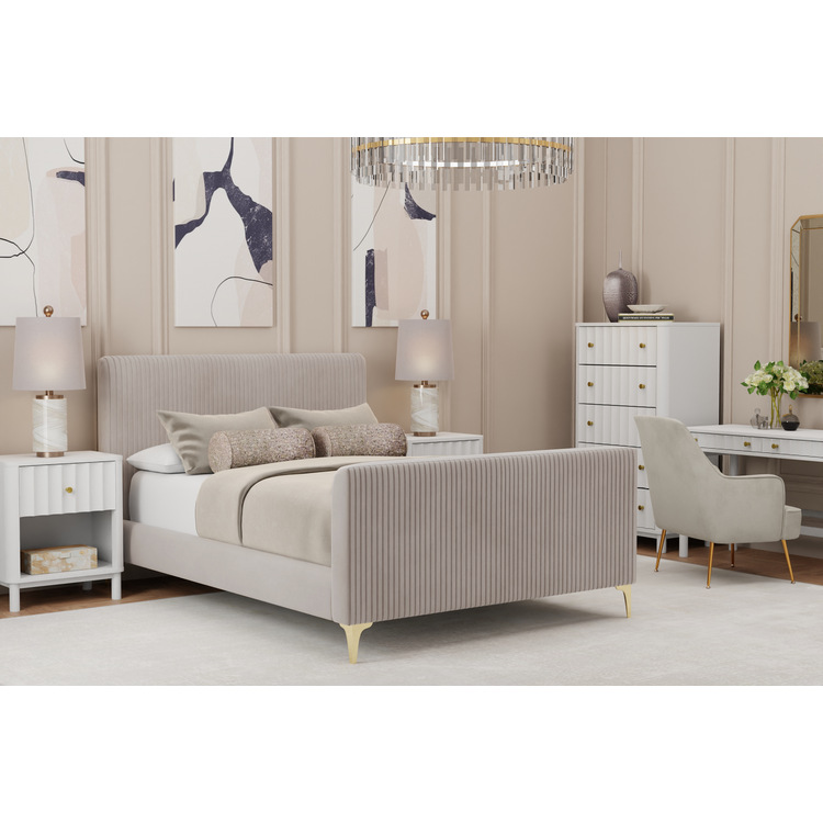 Light Grey Full Size Platform Bed with Gold Legs - Alpine Furniture image - 1