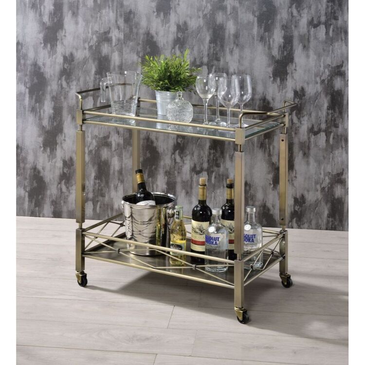 Antique Gold Glass Serving Cart with Storage and Casters - Acme image - 1