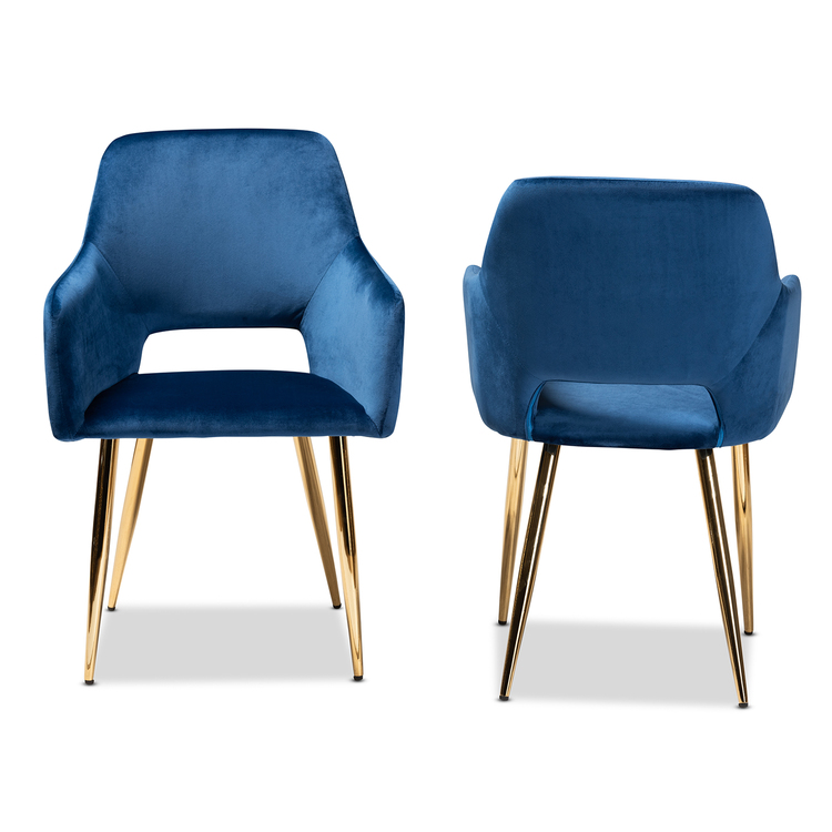Navy Blue Velvet Dining Chair Set - Gold Finished Metal Frame - WholeSale Interiors image - 1
