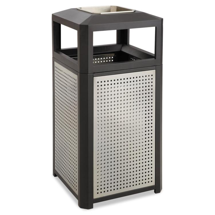 Evos™ Indoor Outdoor Trash Can, Ash Urn, 38 Gallon, Black & Silver
