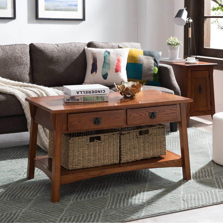  Solid Wood 2-Drawer Coffee Table