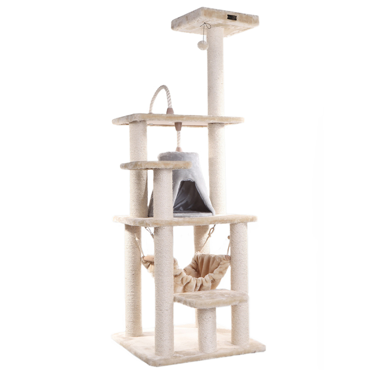 Cat Tree Tower with Hammock - Multi-Level Kitty Condo, Scratching Posts, Soft Faux Fur - 65" Tall image - 1