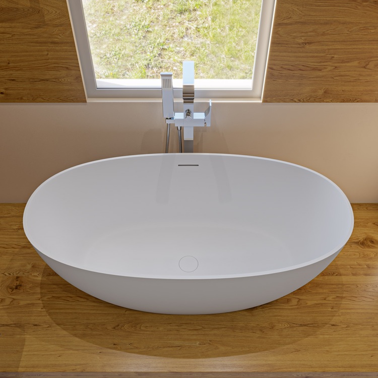 ALFI brand AB9975 59" White Oval Solid Surface Resin Soaking Bathtub image - 1