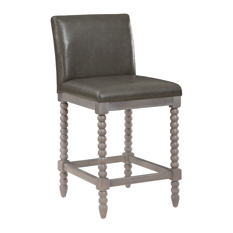 OSP Home Furnishings Abbott 26" Spindle Counter Stool with Brushed Grey Frame and Pewter Faux Leather image - 1