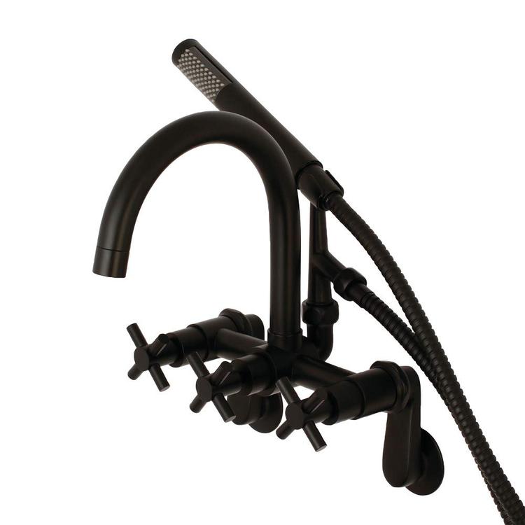 Kingston Brass AE8150DX Wall Mount Tub Filler with Hand Shower, Matte Black 533.6900
