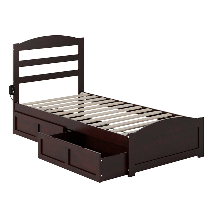 AFI Furnishings Warren, Solid Wood Platform Bed with Footboard and Storage Drawers (Set of 2), Twin, Espresso image - 1