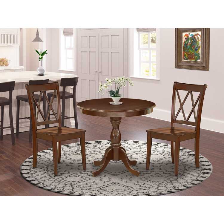 Mahogany Dining Table Set with 2 Chairs Double X-Back image - 1
