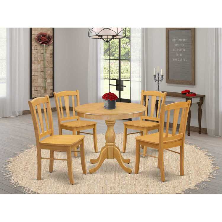 East West Furniture Set Da Cucina In Rovere – Tavolo Quadrato + 4 Sedie – Legno Massello Asiatico - 3