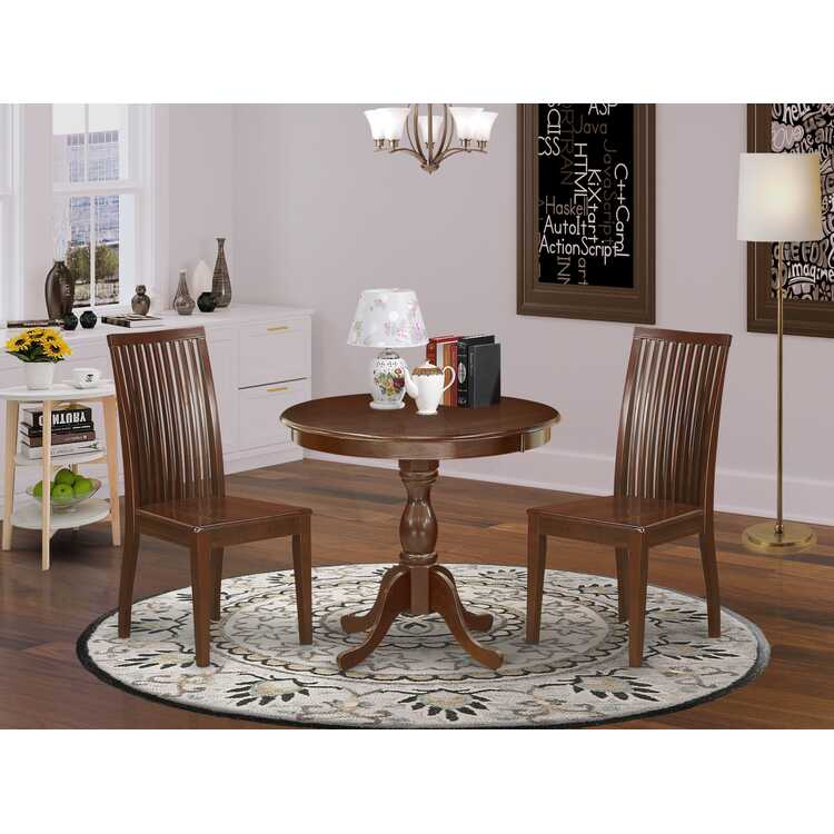 Mahogany Round Dining Table Set & 2 Chairs image - 1