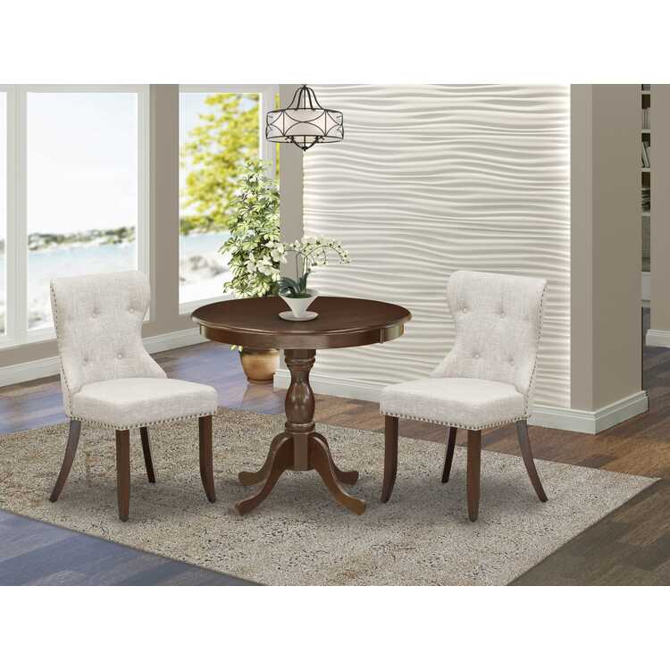 36 Inch Round Dining Table Set with 2 Linen Chairs image - 1