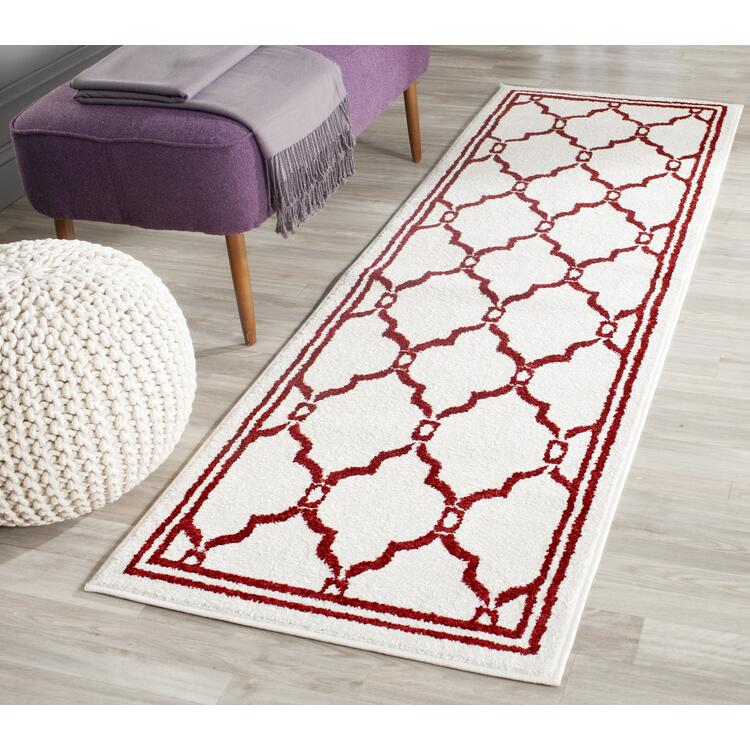 Contemporary Polypropylene Rug Ivory/Red Large Rectangle - Safavieh image - 1