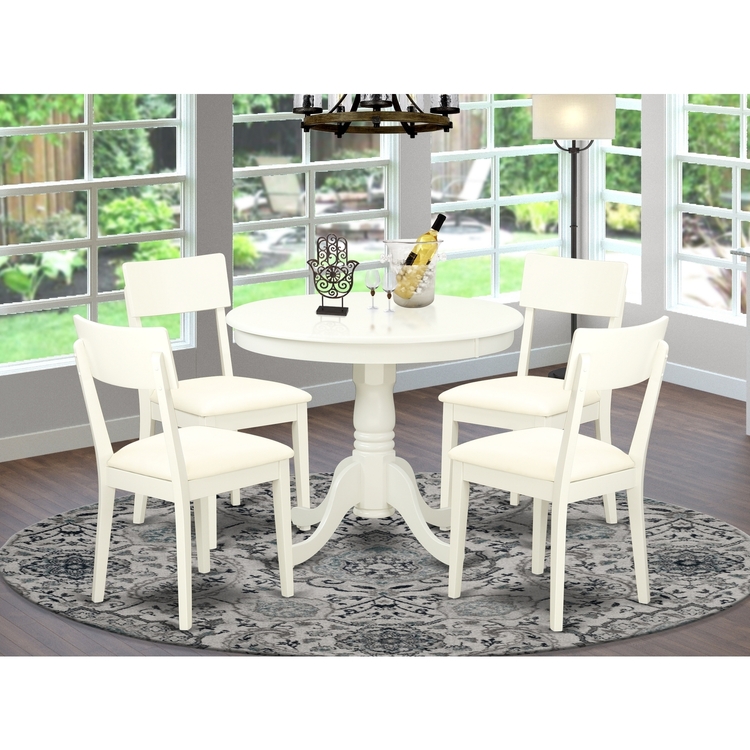 Kitchen Table Set 5 Piece Round Dinette Set Wood Chairs Linen White ...