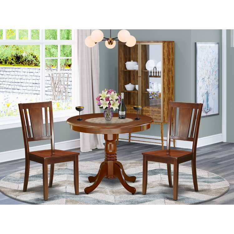 Round Dining Table Set 36 Inch Table And Two Wood Seat Chairs
