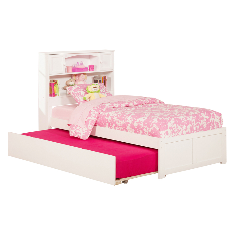 HomeStock Classic Comfort Full Platform Bed With Flat Panel Footboard And Turbo Charger With Twin Size Urban Trundle In White image - 1