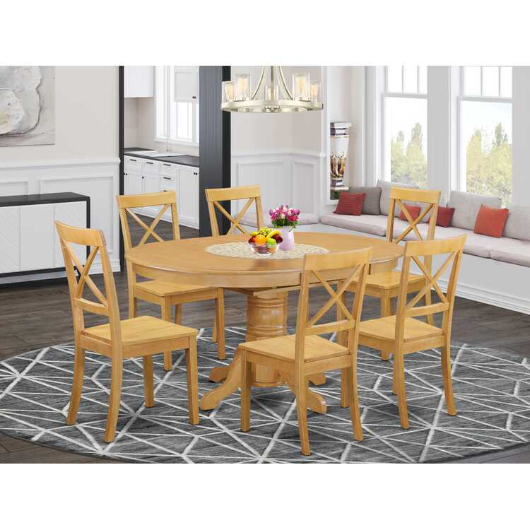 7 Piece Oval Dining Set - Kitchen Table & 6 Chairs - Oak Finish ...