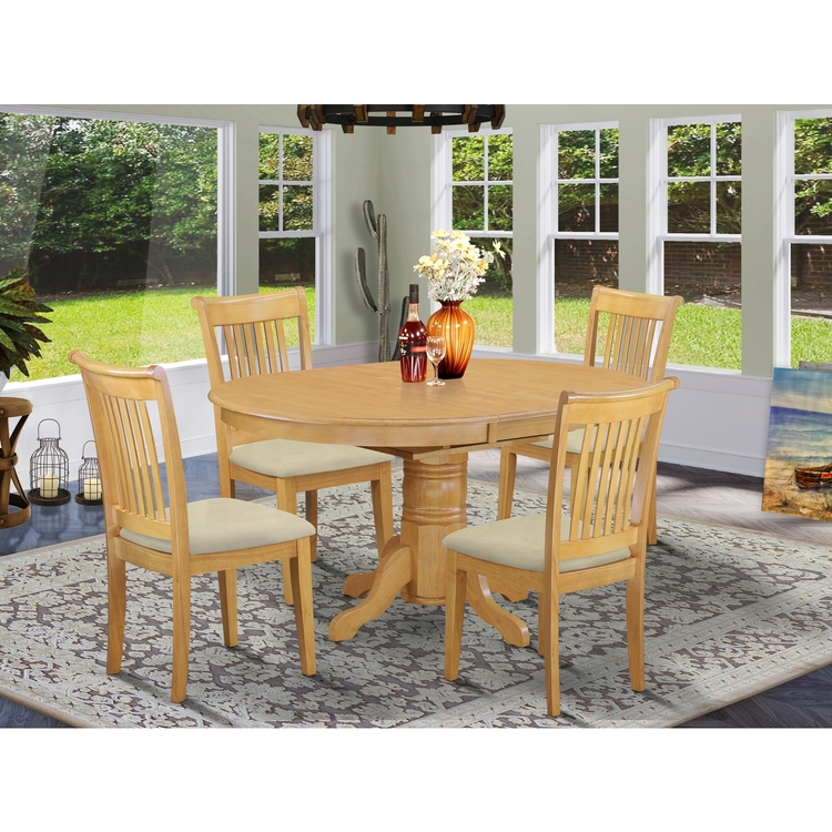 Modern 5 Piece Dining Set - Round Table & 4 Chairs - Oak Finish - Kitchen Dining Room Furniture image - 1