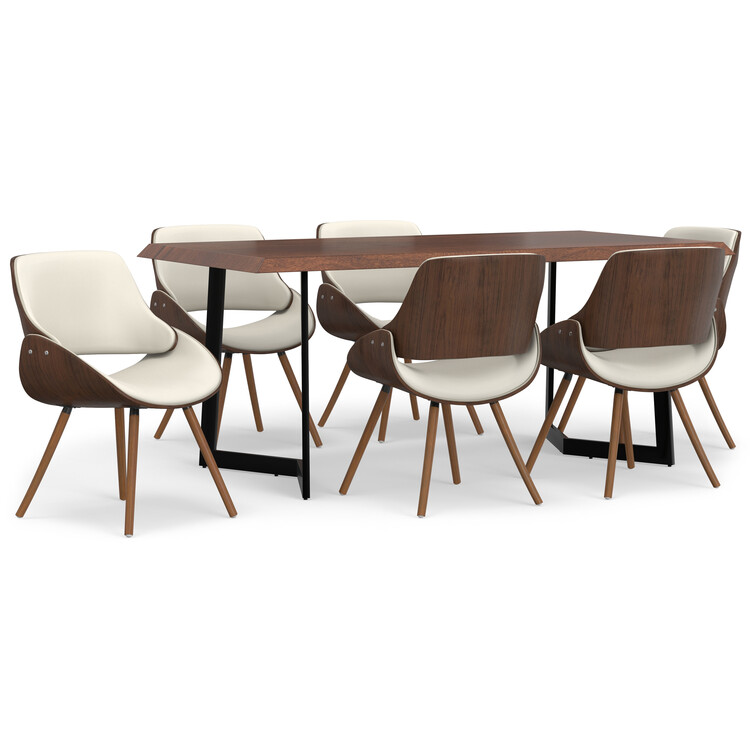 Simpli Home Malden Mid Century Modern 7 Pc Dining Set ,6 Dining Chairs in Cream Woven Polyester Fabric and 72 inch Wide Table image - 1