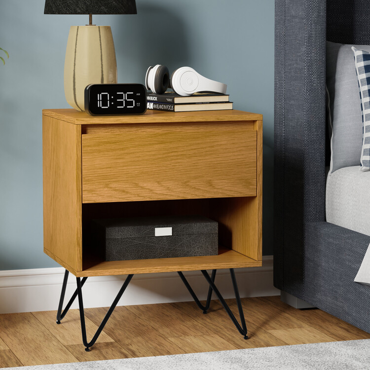 Simpli Home Hunter 20 inch Wide Industrial Nightstand in Oak image - 1