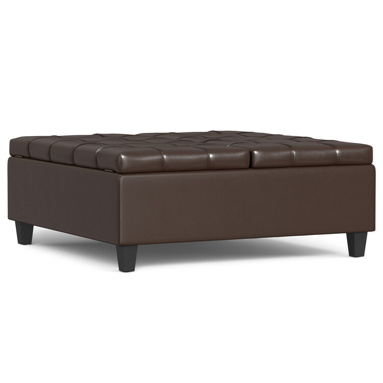 Simpli Home Harrison 40 inch Wide Transitional Square Large Coffee Table Storage Ottoman in Chocolate Brown Vegan Faux Leather image - 1