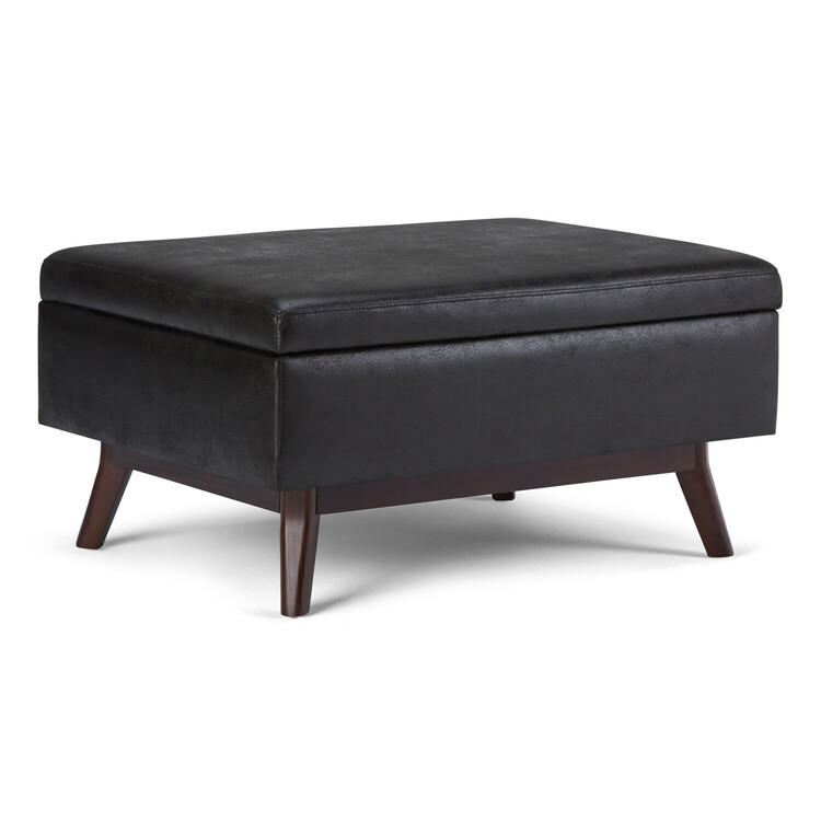 Mid Century Modern Distressed Black Faux Leather Storage Ottoman - CCT Global Sourcing image - 1