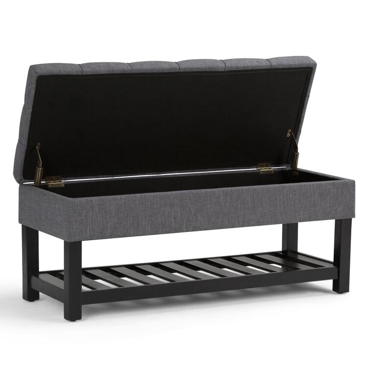Saxon 43 inch Wide Transitional Rectangle Storage Ottoman Bench in Stone Grey Vegan Faux Leather image - 1
