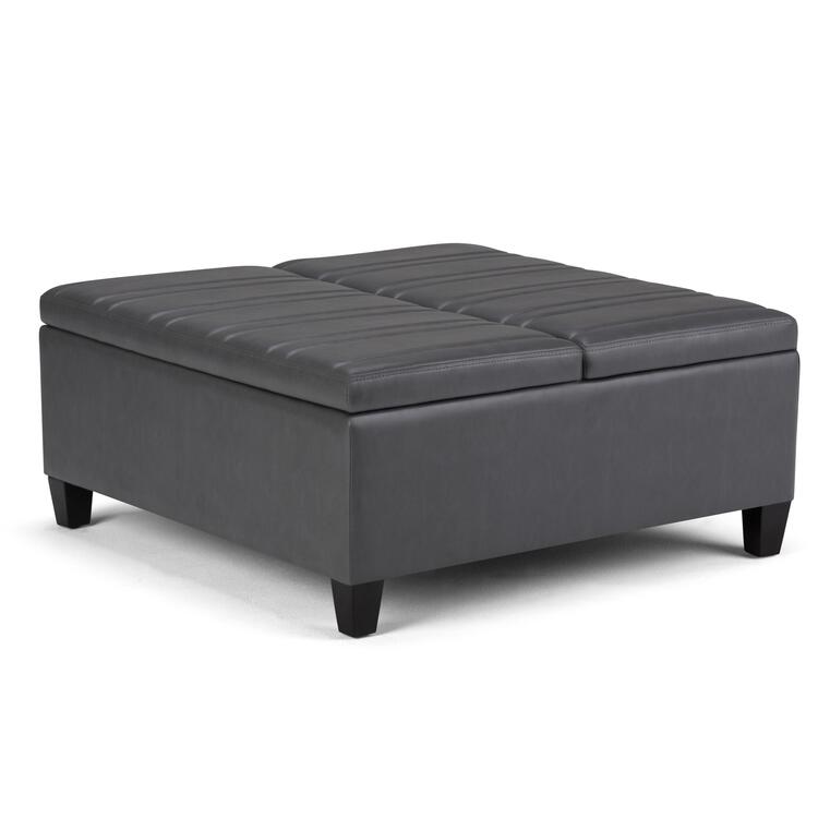 Simpli Home Ellis 36 inch Wide Contemporary Square Coffee Table Storage Ottoman in Vegan Faux Leather image - 1