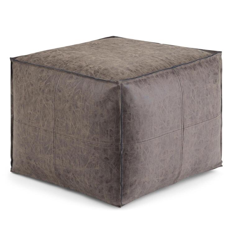 Elton Boho Square Pouf in Distressed Brown Faux Leather image - 1