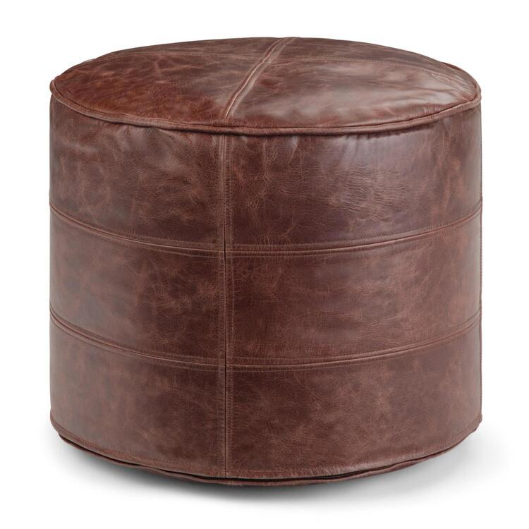Simpli Home Connor Boho Pouf In Genuine Leather image - 1