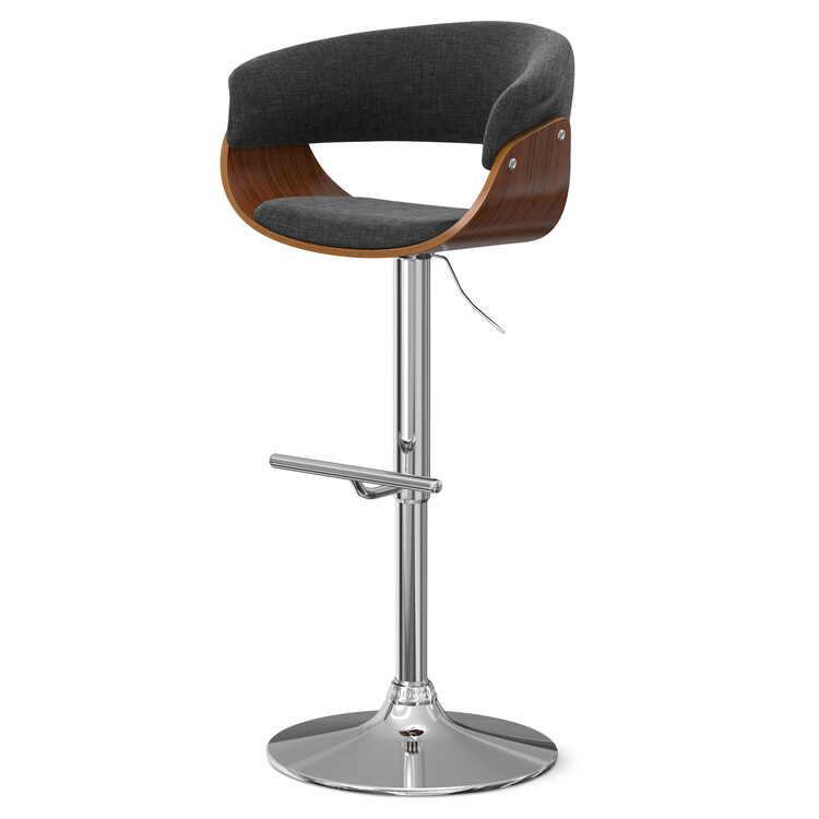 Simpli Home Sheldon Mid Century Modern Adjustable Swivel Bar Stool in Charcoal Grey Linen Look Fabric image - 1