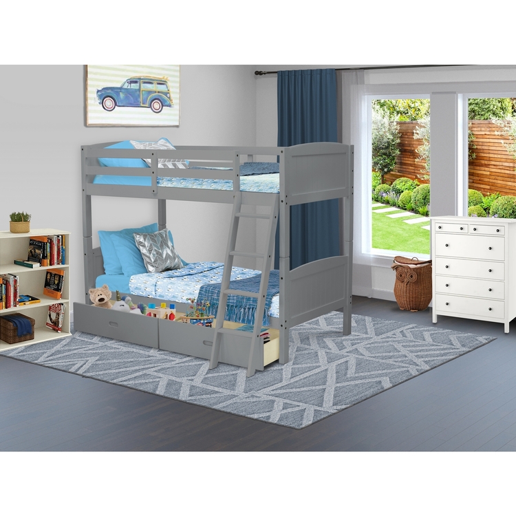 East West Furniture Albury Twin Bunk Bed in Gray Finish with Under