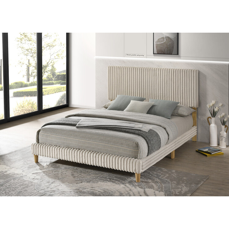 Best Quality Furniture Velvet Corduroy Twin Panel Bed Frame - Thumbnail 2