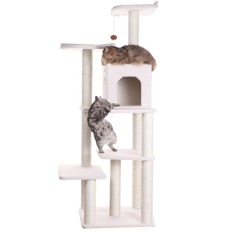 Cat Tree - 6 Level Ivory Condo Tower - Galaxy Approved - Large Cats - 31"L x 25"W x 68"H image - 1