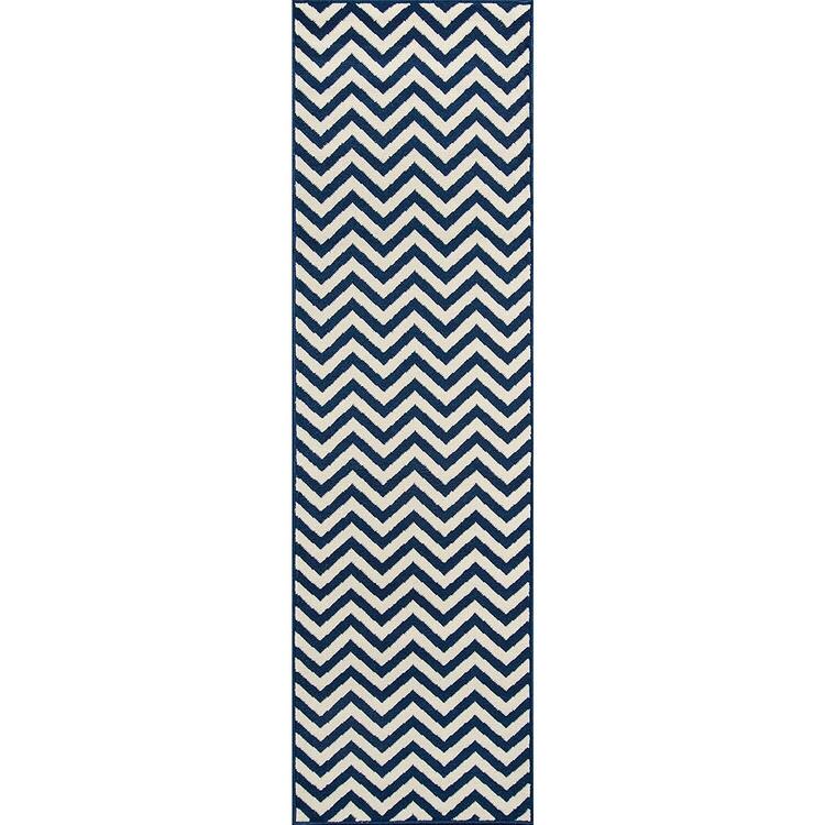 Navy Blue Contemporary Indoor & Outdoor Area Rug 2'3x7'6 Runner image - 1