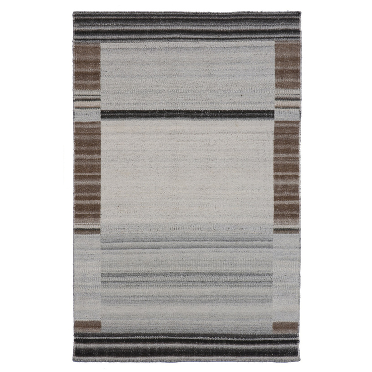 EORC Brown Hand Woven Wool and Viscose Modern Reversible flat weave Durry Rug, 9' x 12' image - 1