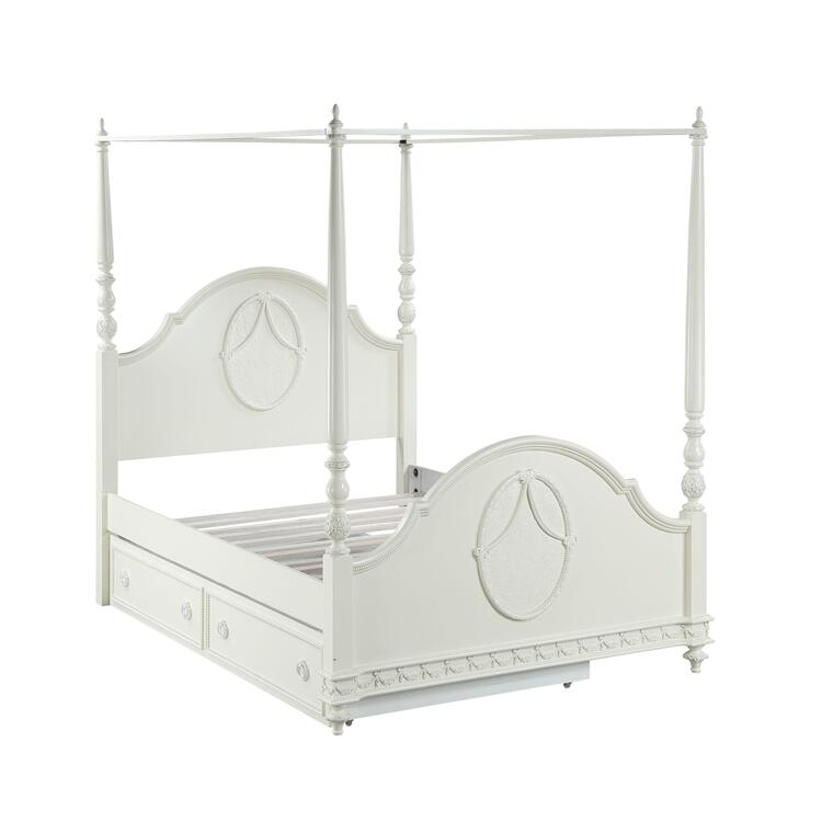 ACME Ivory Wooden Poster Bed - Princess Style Bed Frame