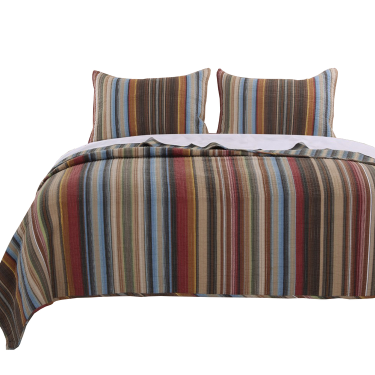 BenJara Phoenix Fabric 3 Piece Queen Size Quilt Set with Striped Prints, Multicolor image - 1