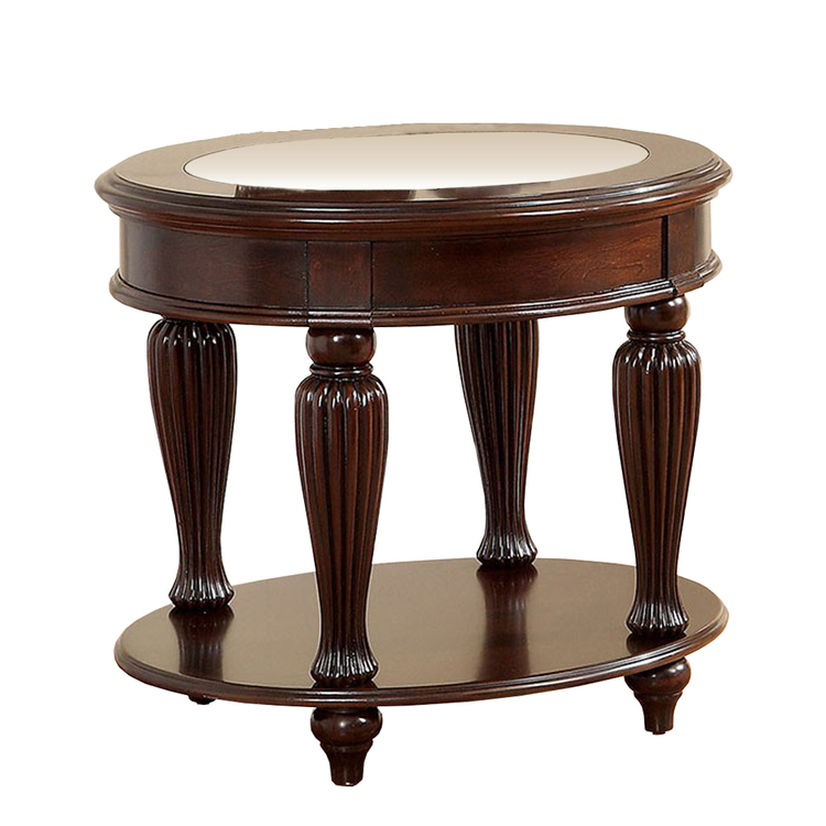 Benzara Round Wooden End Table with Ribbed Pillar Legs, Brown image - 1