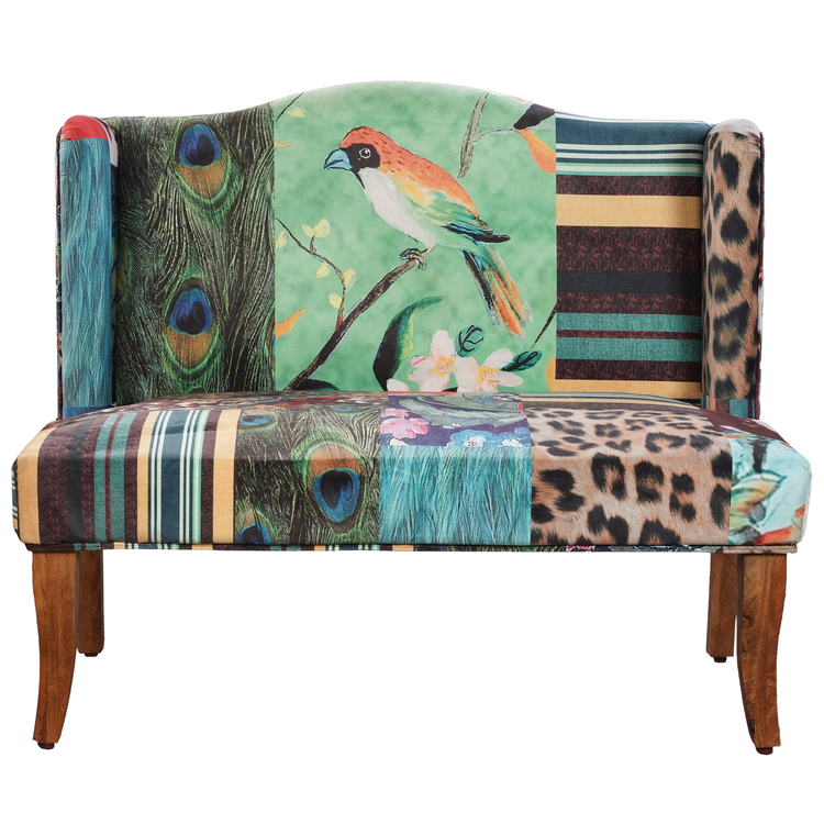 BenJara Vesta Bird Collage Print Settee, Multicolor image - 1