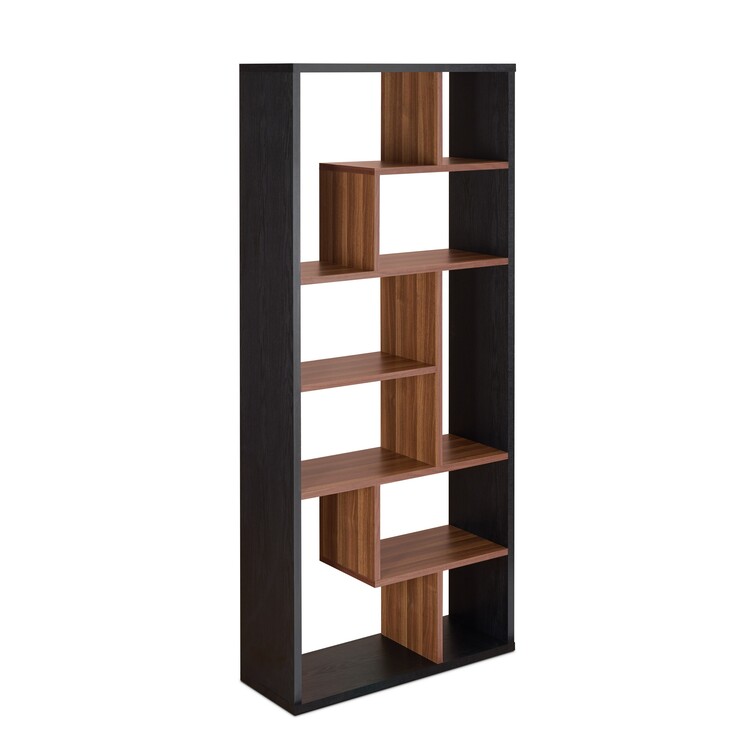 Wooden Rectangular Cube Bookcase, Black & Walnut Brown Color - Benzara image - 1