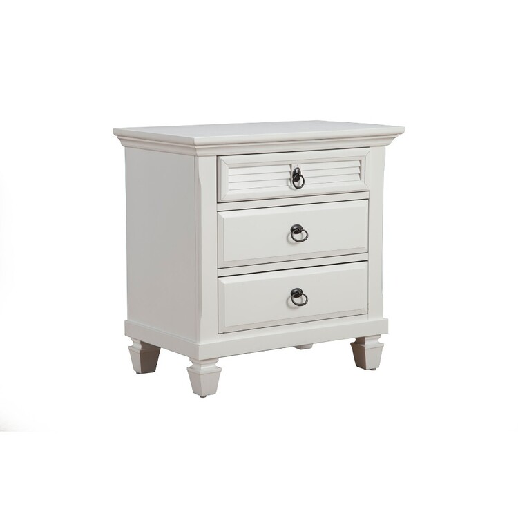 Benjara Pine Wood 3 Drawer Nightstand in White image - 1