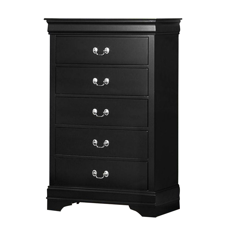 Black Tall Dresser Chest 48 Inch Wood With Metal Handles - Benzara image - 1
