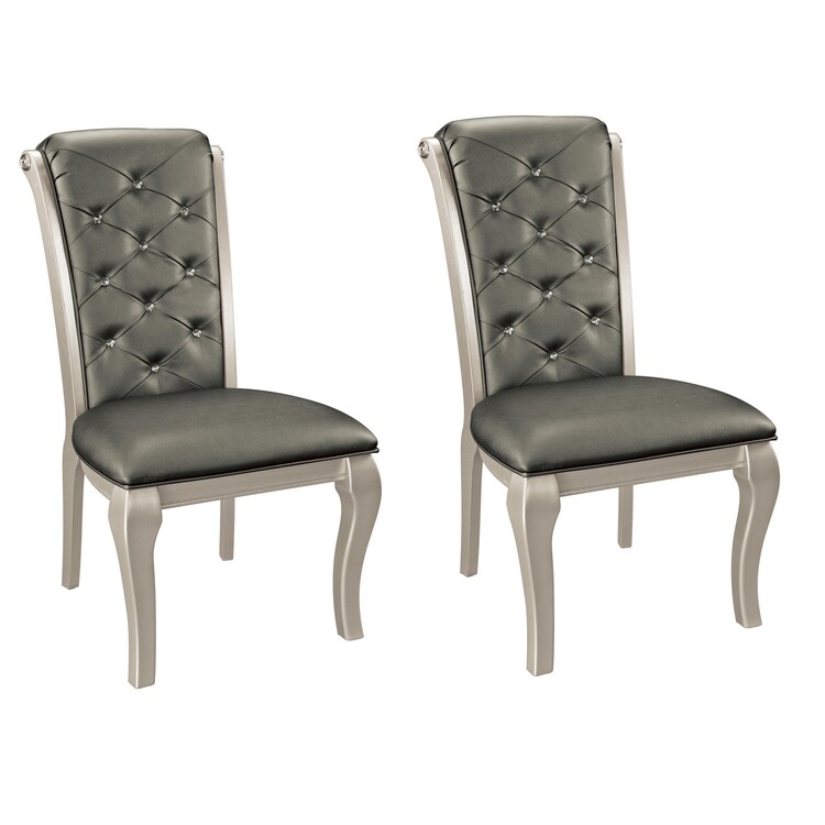 Benzara Side Chair With Crystal Button Tufted Back, Silver, Set of 2 image - 1