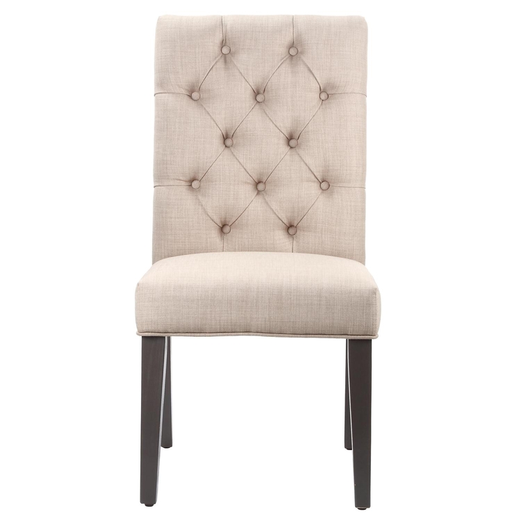 Benzara Fabric Upholstered Wooden Chair with Button Tufting, Set of 2, Beige and Black image - 1