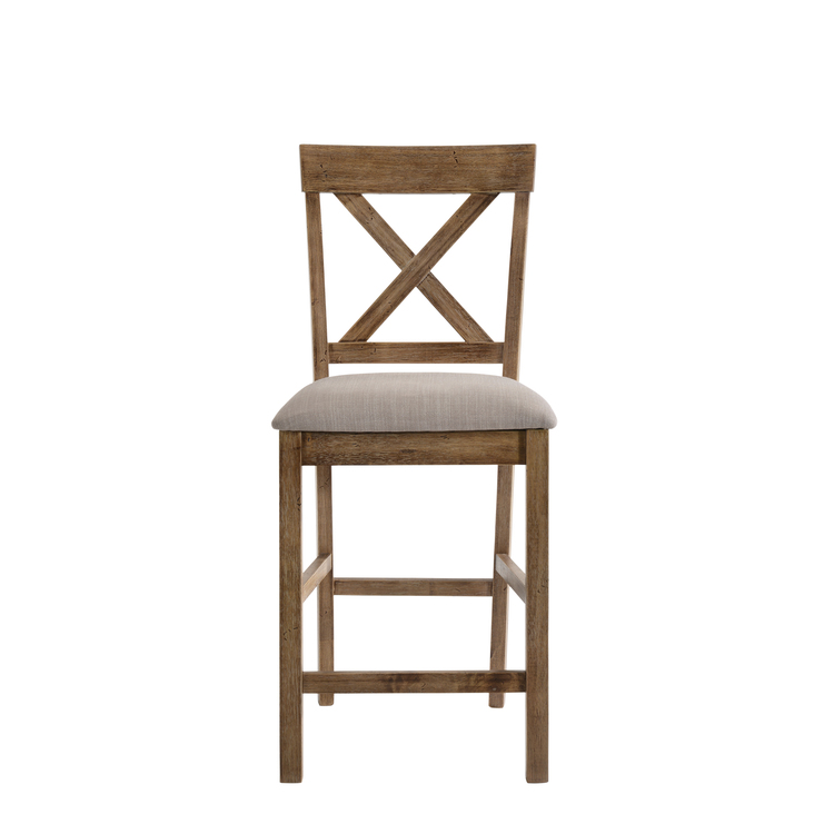 Benjara Fabric Upholstered Wooden Counter Height Chair,Set of 2,Brown and Gray image - 1