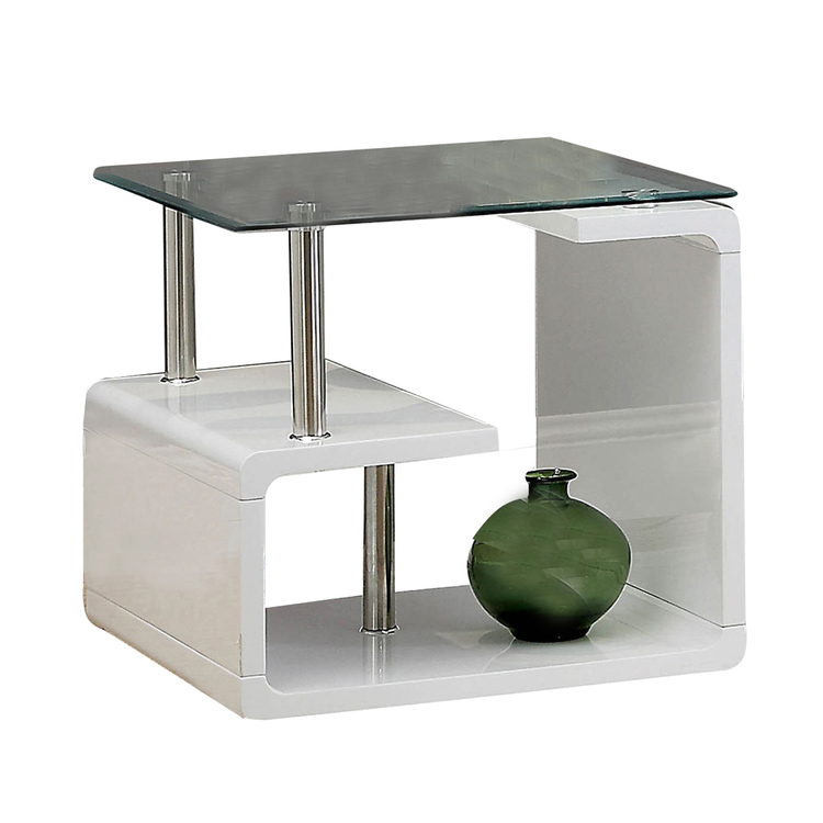 BenJara Contemporary End Table with Multi Level Curled Open Shelf, White image - 1