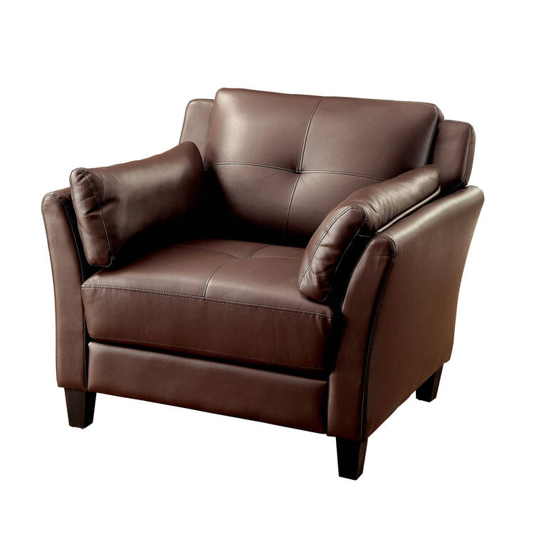 Benjara Faux Leather Upholstered Chair with Curved Arms and Stitching Details,Brown image - 1