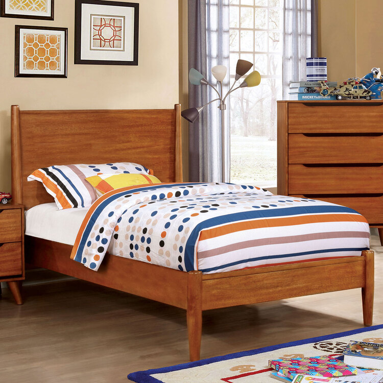 BenJara Wooden Transitional Twin Bed With Round Tapered Legs, Oak Brown image - 1