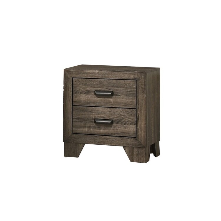 BenJara 2 Drawer Wooden Nightstand with Metal Handles and Bracket Legs, Brown image - 1