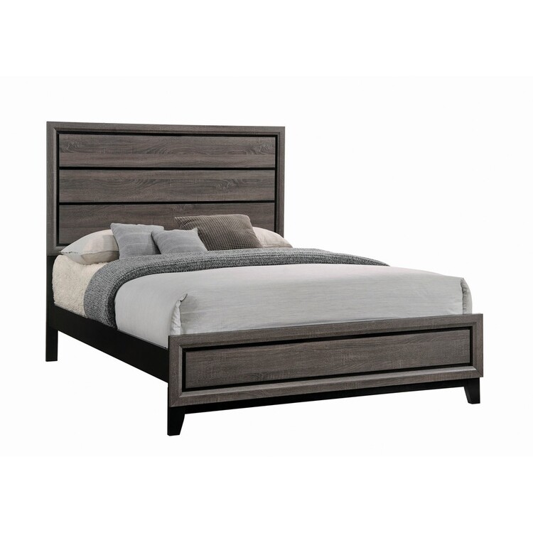 BenJara Transitional Queen Bed with Plank Panel Headboard and Low Footboard